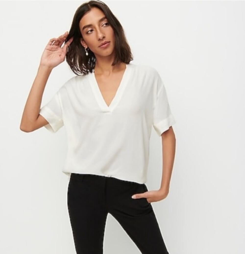J. Crew Drapey Band-Collar Popover Top Ivory White AJ807 Size M